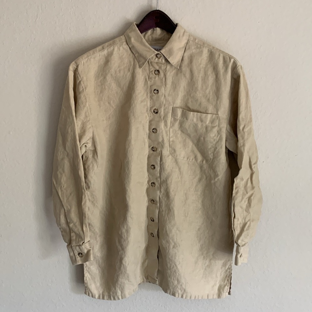 Valerie Stevens 100% Linen Oversized Button Up Shirt Women’s Size Small